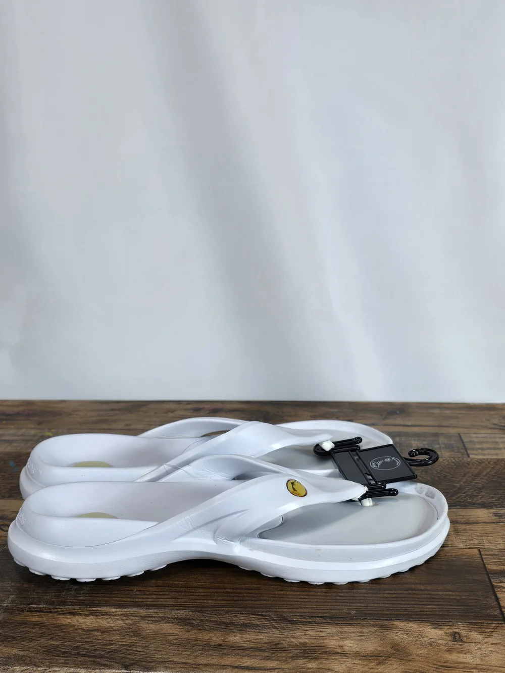 White Men's Comfy Flip Flops with Yellow Accent Size 9